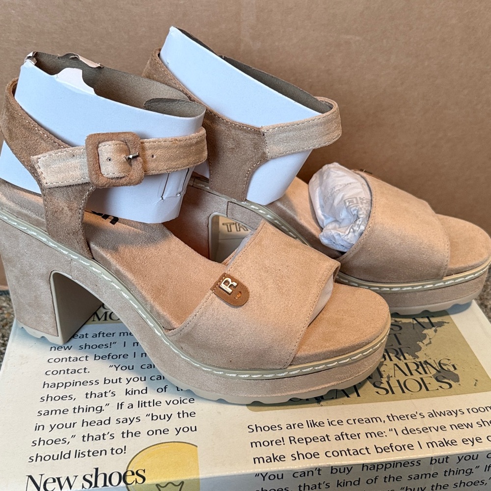 Refresh Suede Tan Heels. New in box.